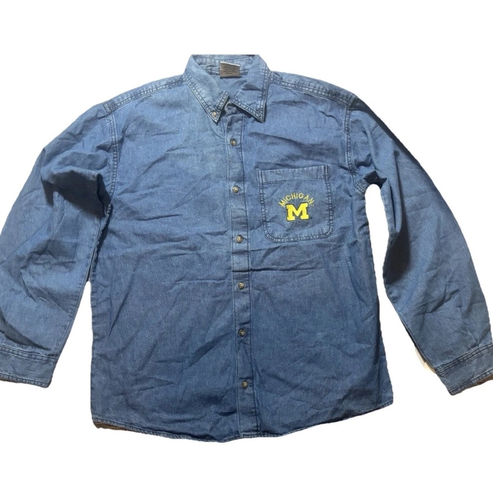 Vintage 90s University of Michigan long-sleeve button-down denim shirt